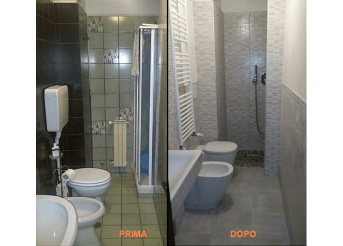 Bagno prima e dopo la ristrutturazione a Pescara